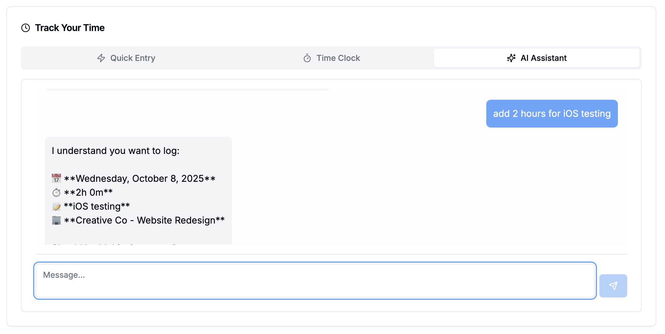 TimeTrax AI Assistant in App