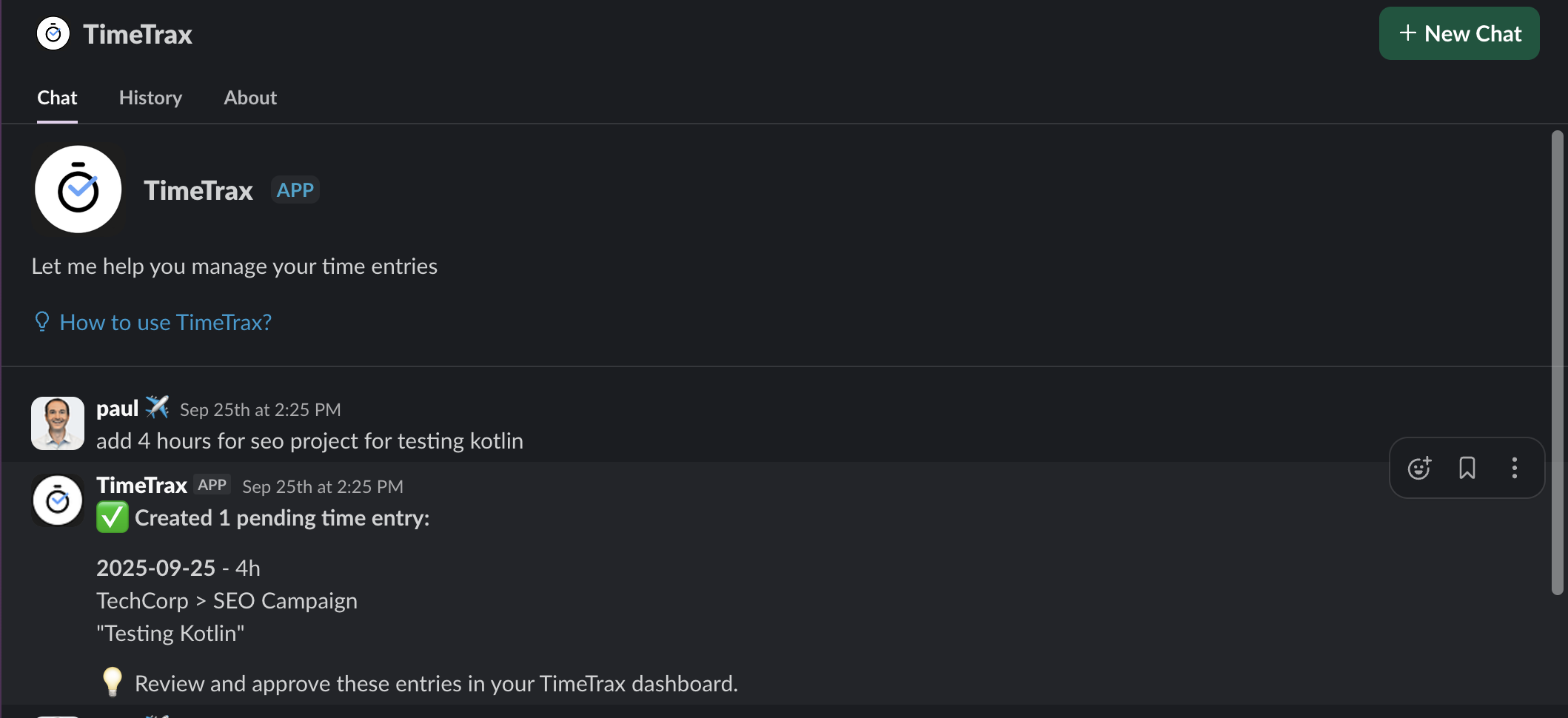 TimeTrax AI in Slack